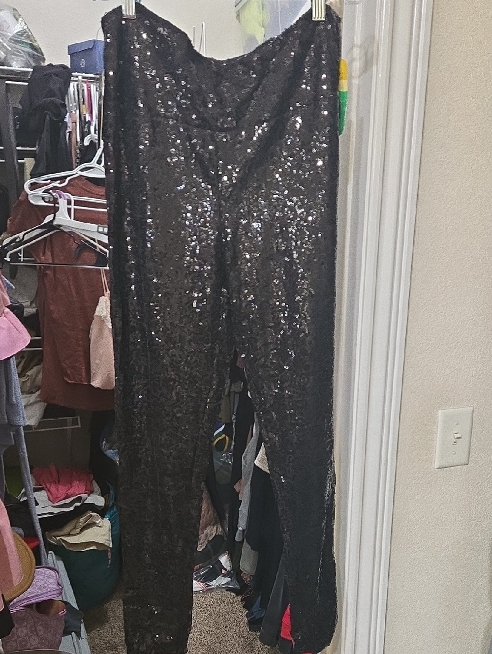 Black Sequin High-Waist Pants